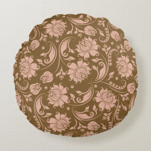 Almofada Redonda Rosa e teste padrão floral de Brown