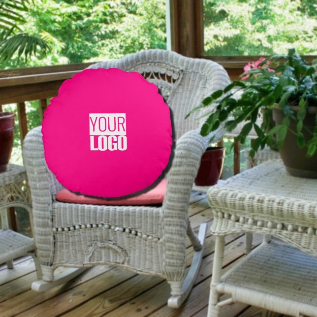 Almofada Redonda rosa quente - adicionar logotipo (Criador carregado)