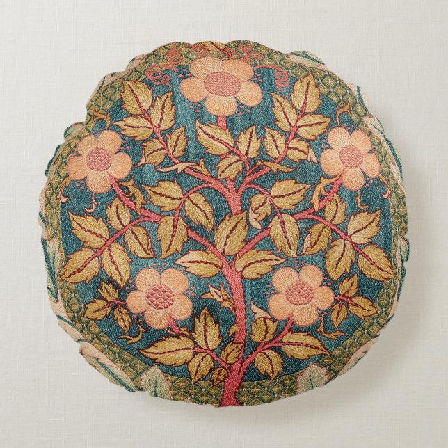 Almofada Redonda Rosa Wreath Embroiderme Design por William Morris (Frente)