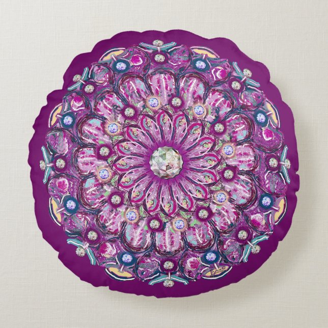 Almofada Redonda Rosace vermelho cardinal (Frente)