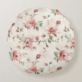 Almofada Redonda Rosas Cor-de-Rosa Floral