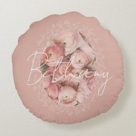 Almofada Redonda Rosas Cor-de-Rosa Personalizadas Românticas Elegan