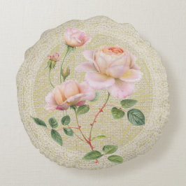 Almofada Redonda Rosas cor-de-rosa & travesseiro floral do vintage