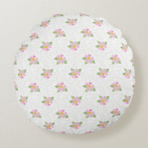 Almofada Redonda Rosas de Cachorro Rosa-Chic em Travesseiro Branco