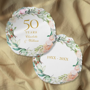 Almofada Redonda Rosas do Aniversário de 50 Anos de Casamento 