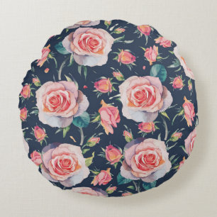 Almofada Redonda Rosas e Rosebuds: Floral Sem Costura.