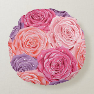 Almofada Redonda Rosas Galore: Um Belo Padrão Invisível.