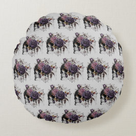 Almofada Redonda Rosas góticos simples e festa de Halloween do crân