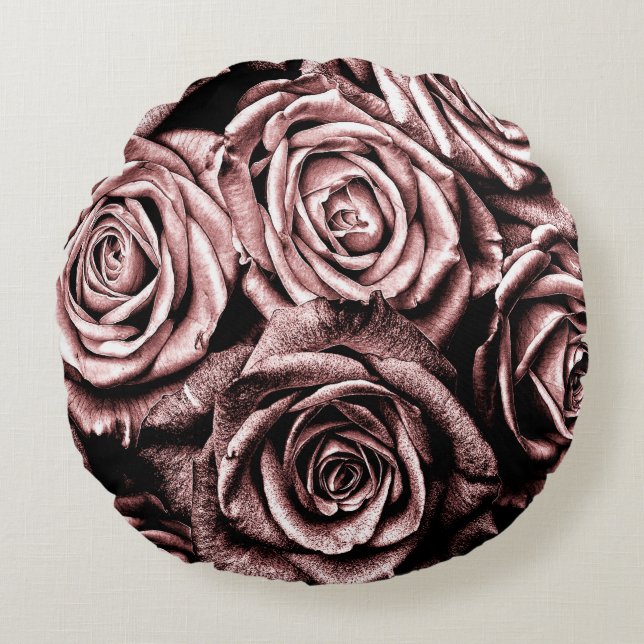 Almofada Redonda Rosas Pink Elegantes (Frente)