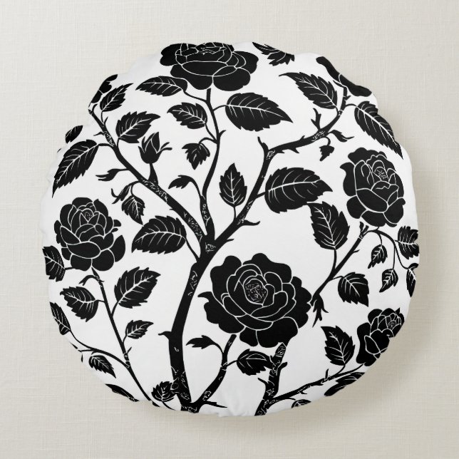 Almofada Redonda Rosas pretas (Frente)