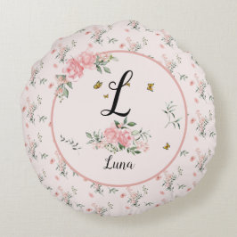 Almofada Redonda Rosas Rosa Elegantes com Borboletas