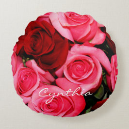 Almofada Redonda Rosas, Travesseiro decorativo rosa e vermelho redo