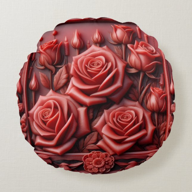 Almofada Redonda "Rosas vermelhas em design de cera" (Frente)