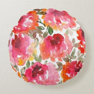 Almofada Redonda Rosas vermelhas Shabby, padrão perfeito.