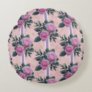 Almofada Redonda Rosas Vintage Fitas Lavanda de rendas