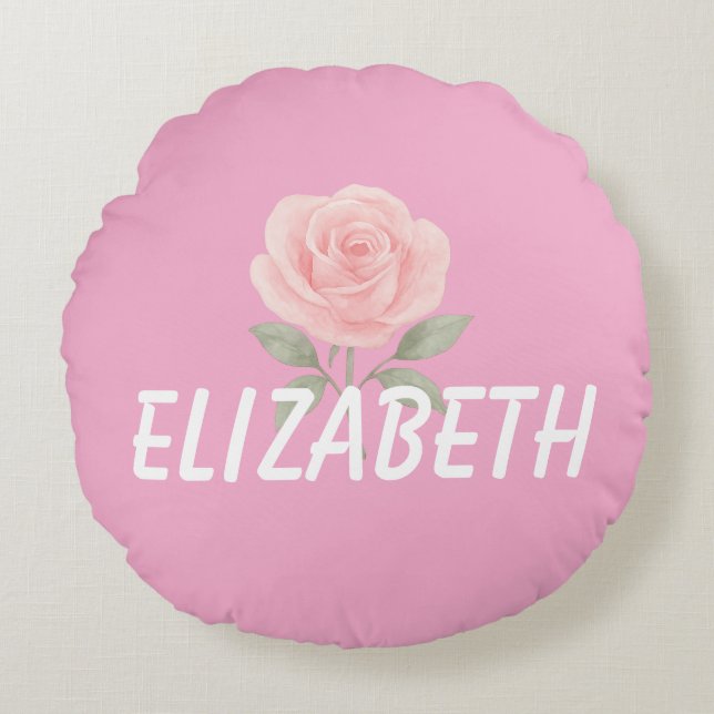 Almofada Redonda Rose Flower Pink Name  (Frente)
