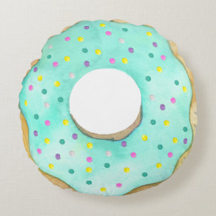 Almofada Redonda Rosquinha azul de aquarela borrifa rosca-se