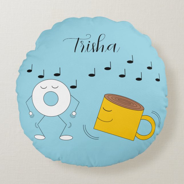 Almofada Redonda Rosquinha em pó e caneca de café: (Frente)