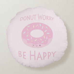 Almofada Redonda Rosquinha Preocupada Ser Feliz Comida Rosa-Rosa-Ro