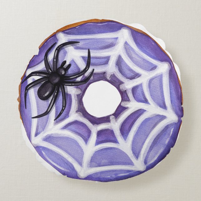 Almofada Redonda Rosquinha Roxo de Aranha Halloween (Frente)