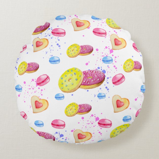 Almofada Redonda Rosquinhas doces com padrão de vidros colorido (Frente)