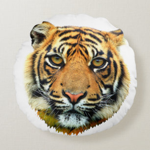 Almofada Redonda Rosto de animal tigre selvagem em branco