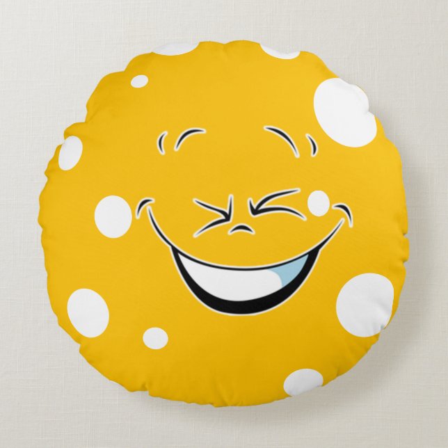 Almofada Redonda rosto de emoji bobo sorrindo (Frente)