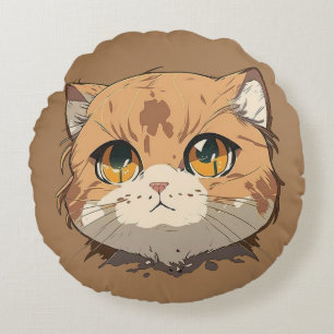 Almofada Redonda Rosto de Gato de Anime