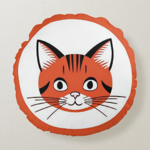 Almofada Redonda Rosto de Gato de Desenho Animado Fofo com Design G