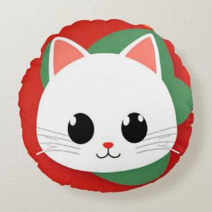 Almofada Redonda Rosto de Gato de Desenho Animado Fofo com Design G