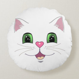 Almofada Redonda Rosto de gato fofo engraçado em branco