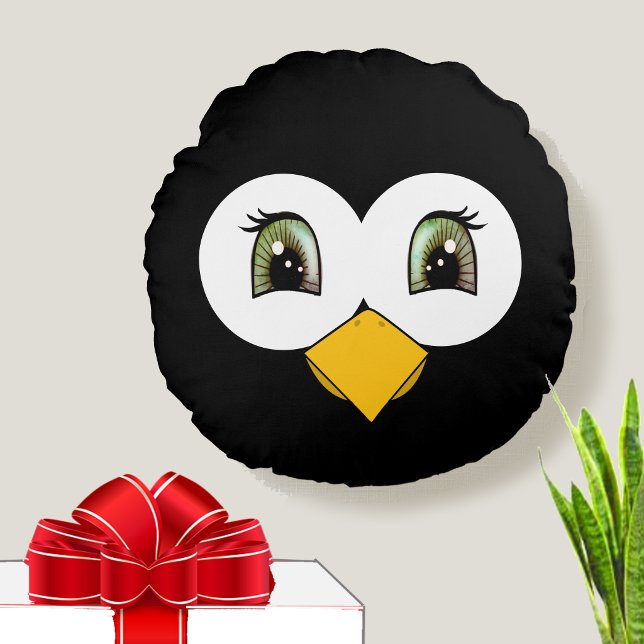 Almofada Redonda Rosto de Pinguim Fofo (Criador carregado)