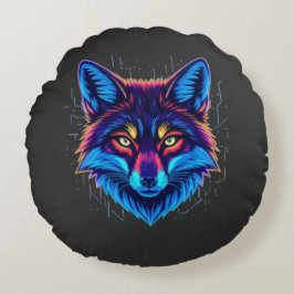 Almofada Redonda Rosto de Raposa Neon – Design Vibrante e Iluminado