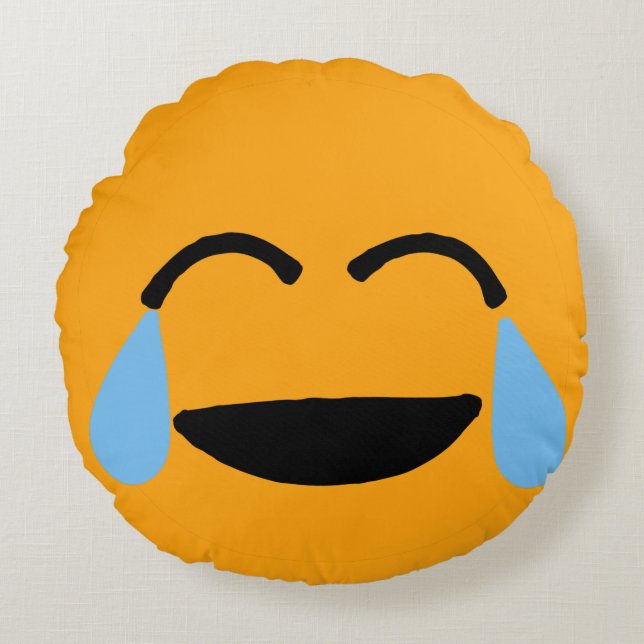 Almofada Redonda Rosto Engraçado Emoticon Emojii Laranja Emoticon E (Frente)