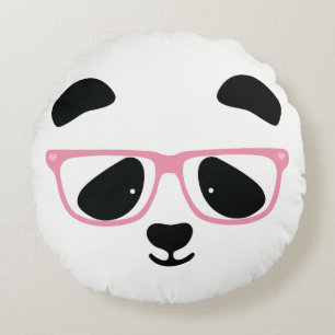 Almofada Redonda Rosto Panda Bonito com Óculos Rosa