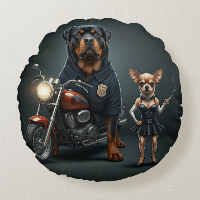 Almofada Redonda Rottweiler Cop e Tramp (Frente)