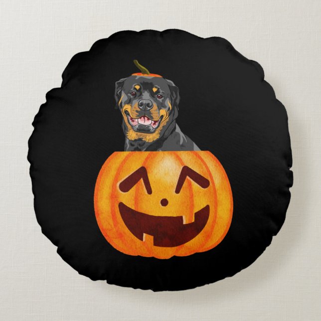 Almofada Redonda Rottweiler Halloween (Frente)