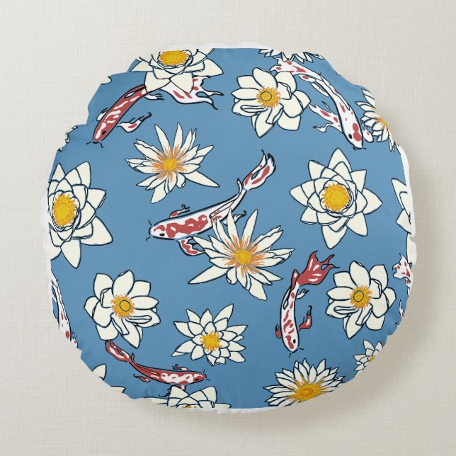 Almofada Redonda Round Blue Daisy Meadow Accent Pillow - Decorative (Frente)