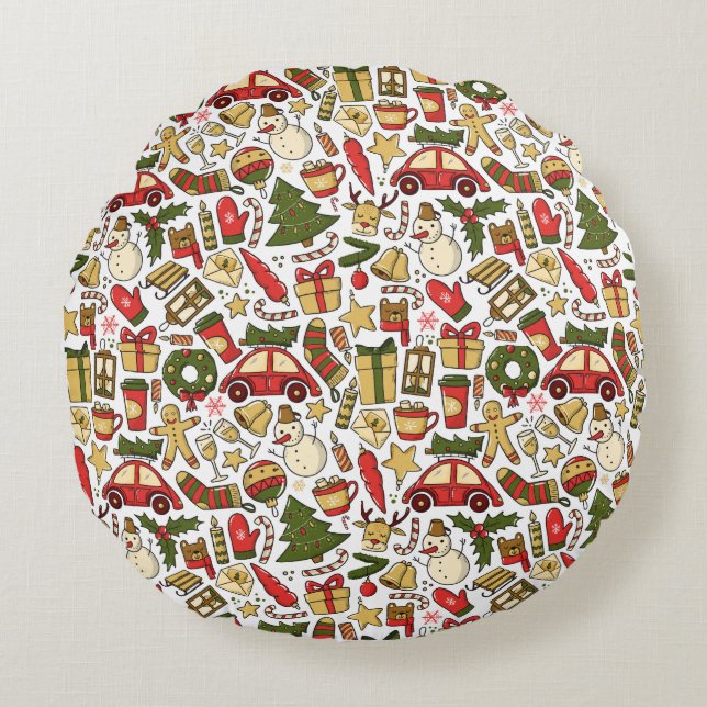 Almofada Redonda Round Christmas Doodle Pillow (Frente)