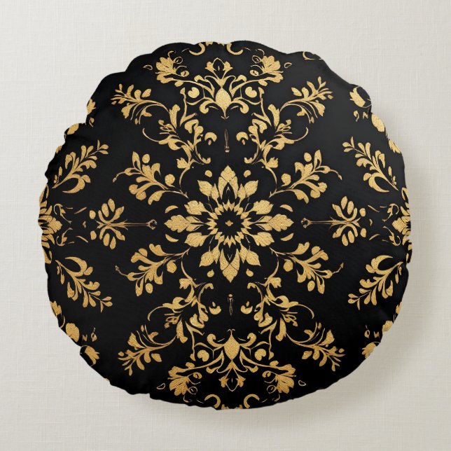 Almofada Redonda Round Pillow black yellow pattern  (Frente)
