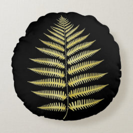 Almofada Redonda Round Pillow Gold Fern Leaf Luxe Botanical Art
