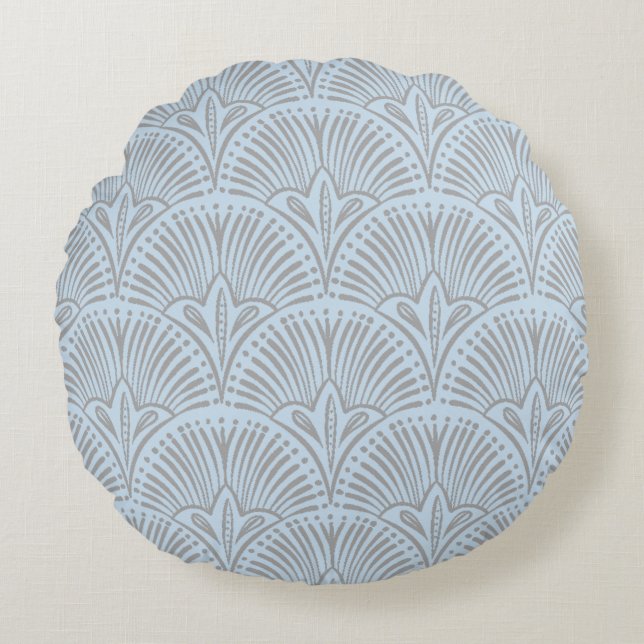 Almofada Redonda Round Pillow with Grey & Light Blue Fan Pattern (Frente)