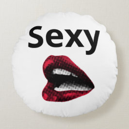 Almofada Redonda Round Pop Art Pillow Red Polka Dot Lips with "Sexy
