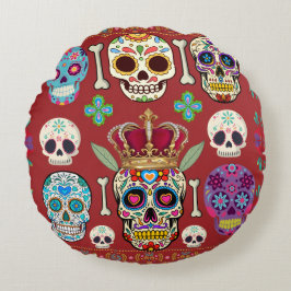 Almofada Redonda Round red Cushion - Gothic - skull and bones