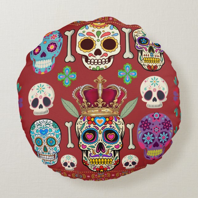 Almofada Redonda Round red Cushion - Gothic - skull and bones (Verso)