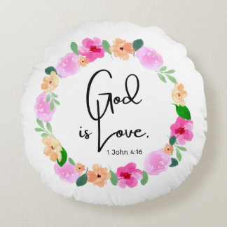Almofada Redonda Round Throw Pillow God is Love Bible Verse