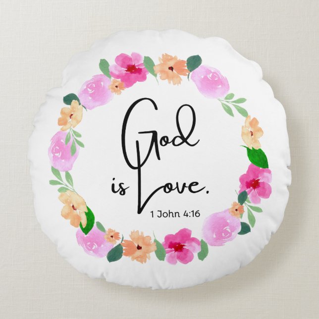 Almofada Redonda Round Throw Pillow God is Love Bible Verse (Frente)