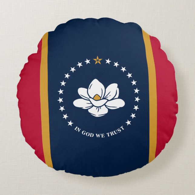 Almofada Redonda Round Throw Pillow with flag of Mississippi State (Frente)