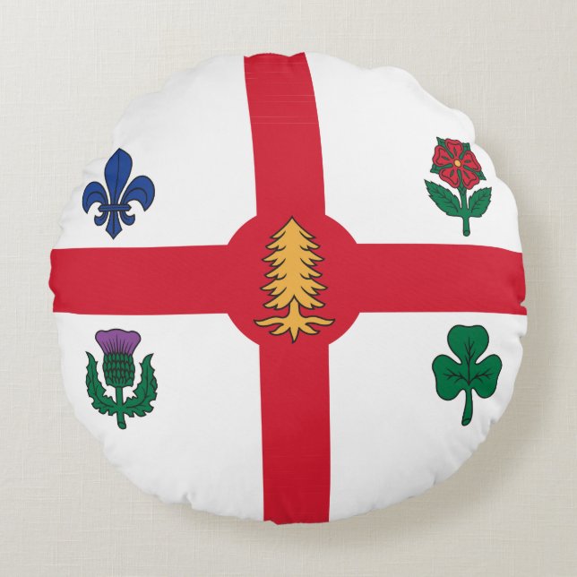 Almofada Redonda Round Throw Pillow with flag of Montreal, Canada (Frente)
