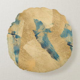 Almofada Redonda Round Yellow Teal Abstract Throw Pillow